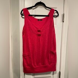 LA Plastic Size L Pink Sleeveless Knit Tunic Top Button Detail Pockets Stretch
